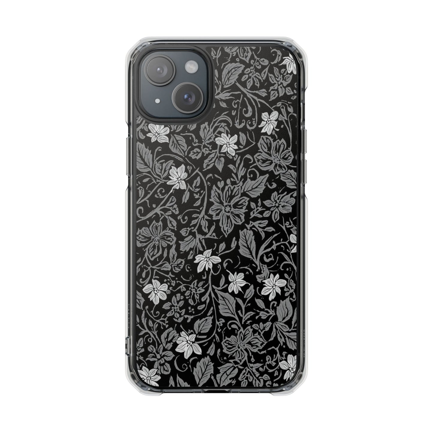 Clear Magnetic Phone Case — Black Floral Vine Design