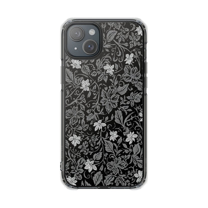 Clear Magnetic Phone Case — Black Floral Vine Design