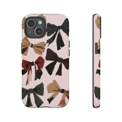 Bow Pattern Phone Case - Pink, Brown & Black Bows Protective Cover