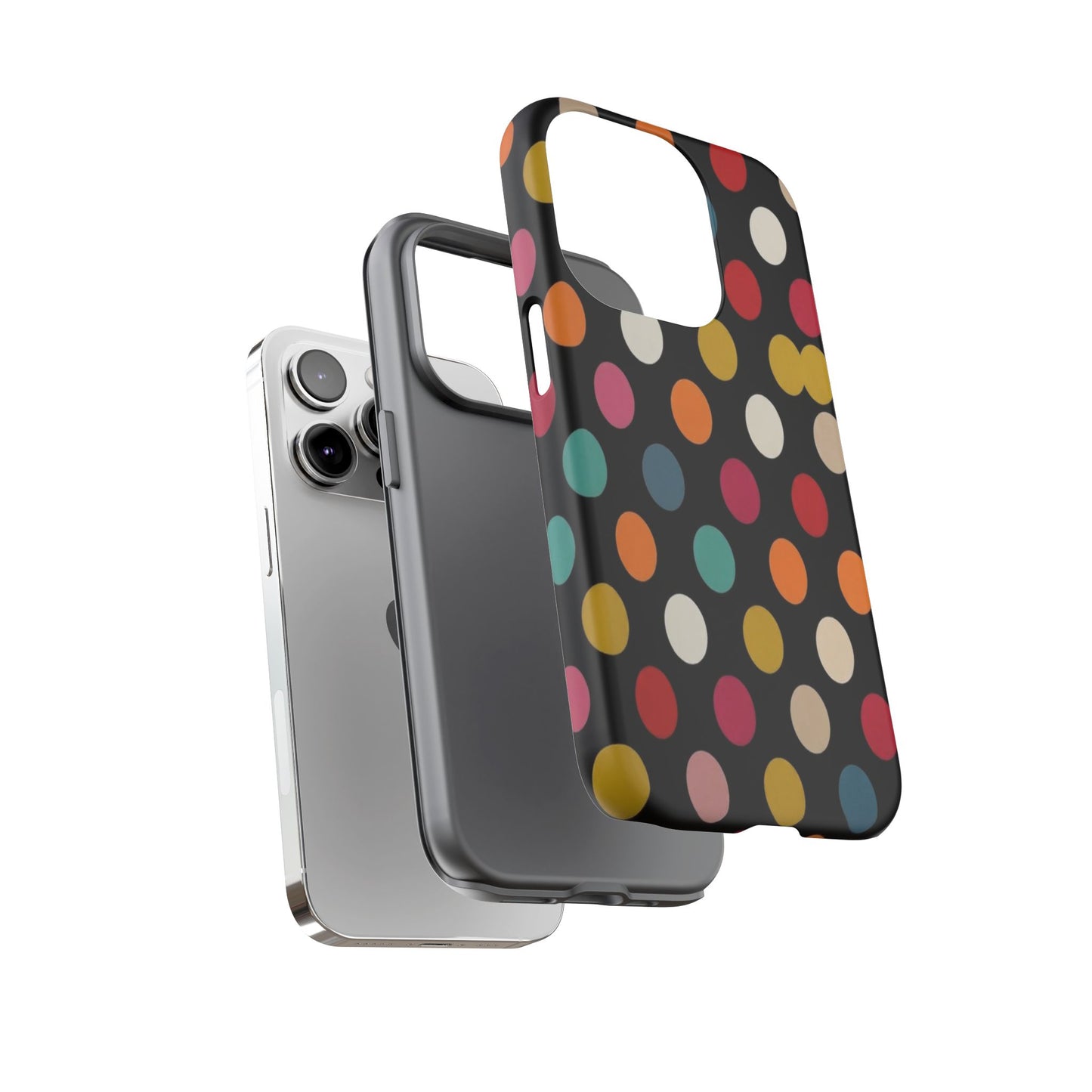 Polka Dot Tough Phone Case – Colorful Retro Dots on Black