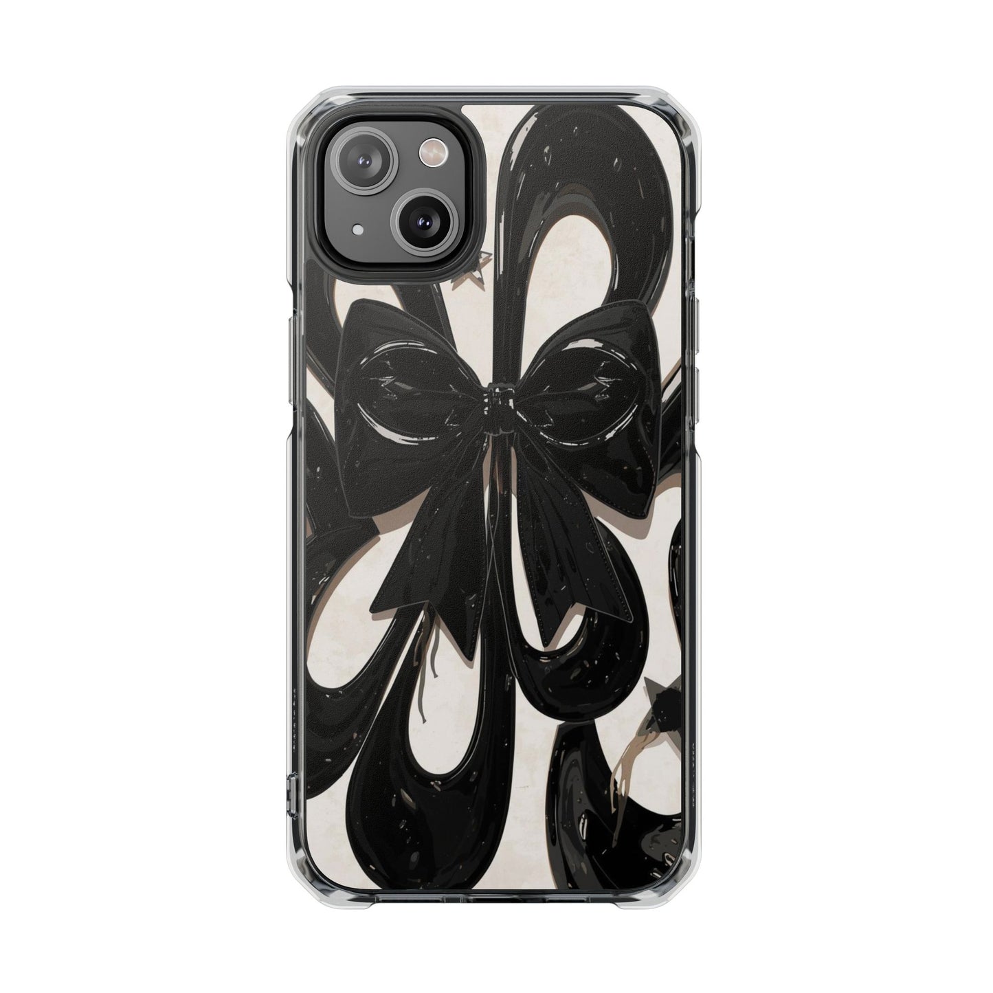 Clear Magnetic Phone Case — Black Abstract Bow Design