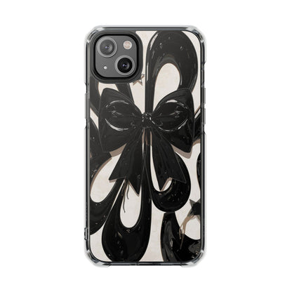 Clear Magnetic Phone Case — Black Abstract Bow Design