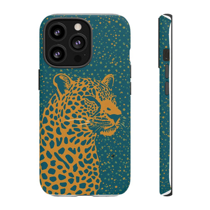 Leopard Spotlight Phone Case — Teal Gold Animal Print Protective Cover