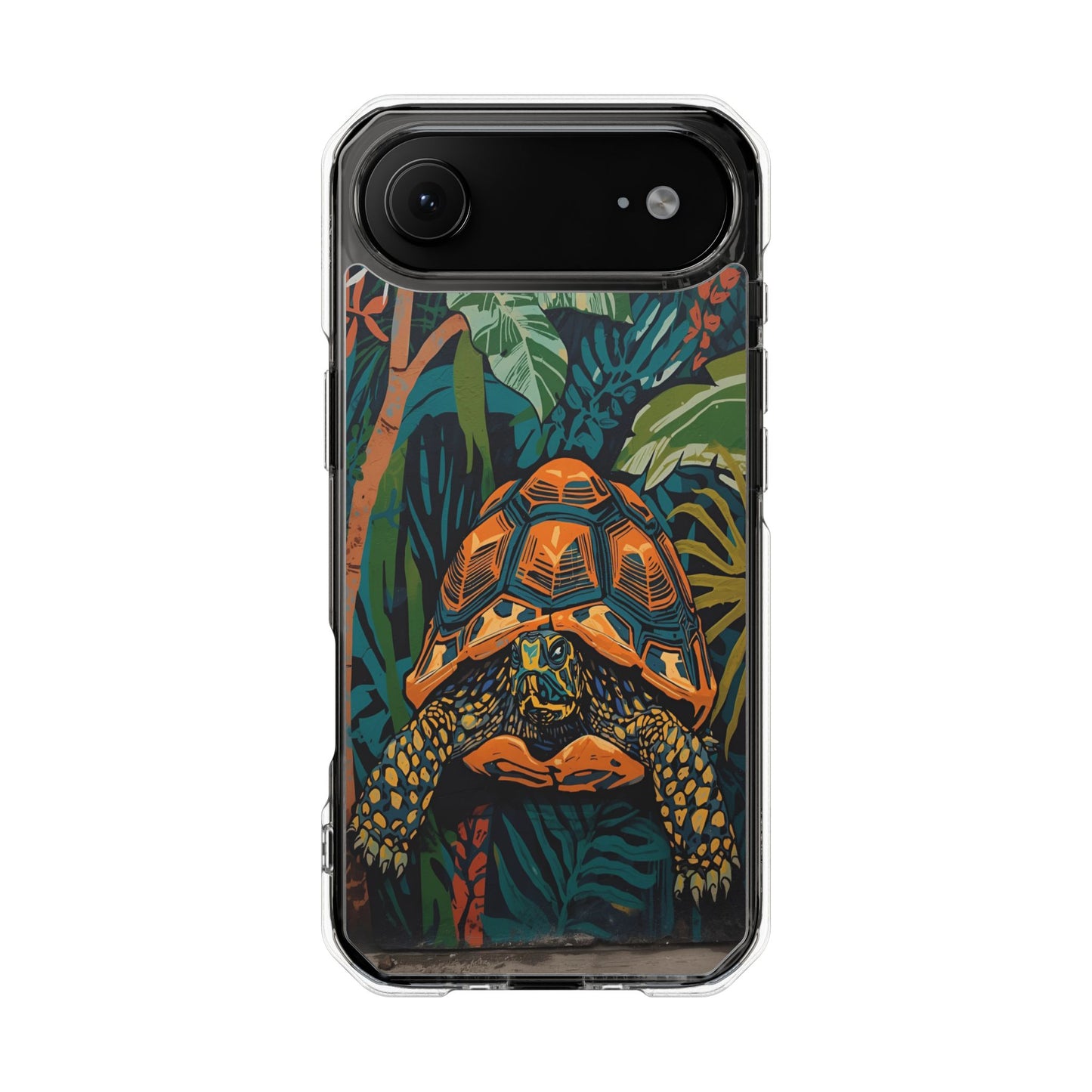 Tortoise Jungle Magnetic Clear Phone Case — Protective Clear Case with Tropical Tortoise Art