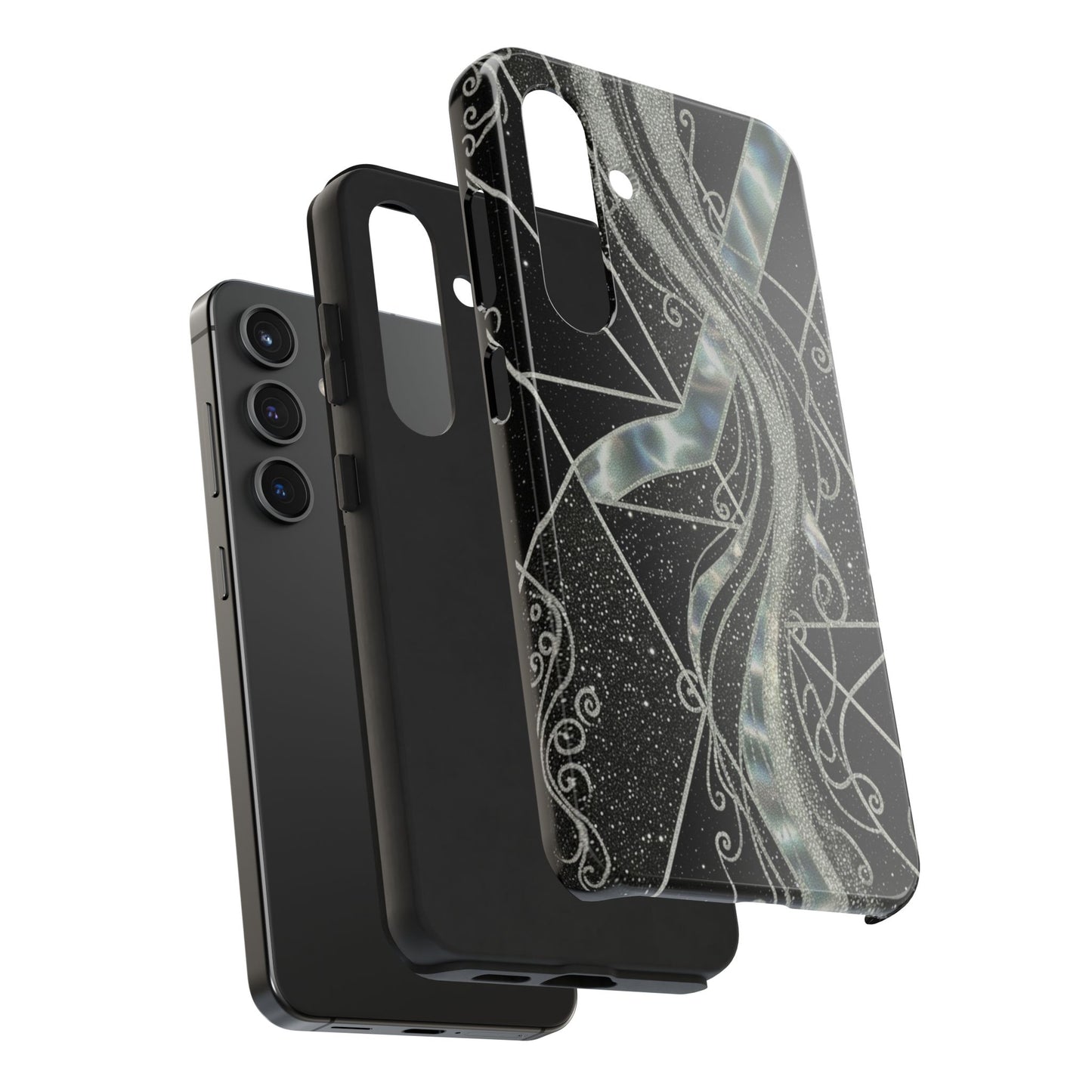 Geometry Tough Phone Case — Iridescent Ribbon on Black Celestial Background