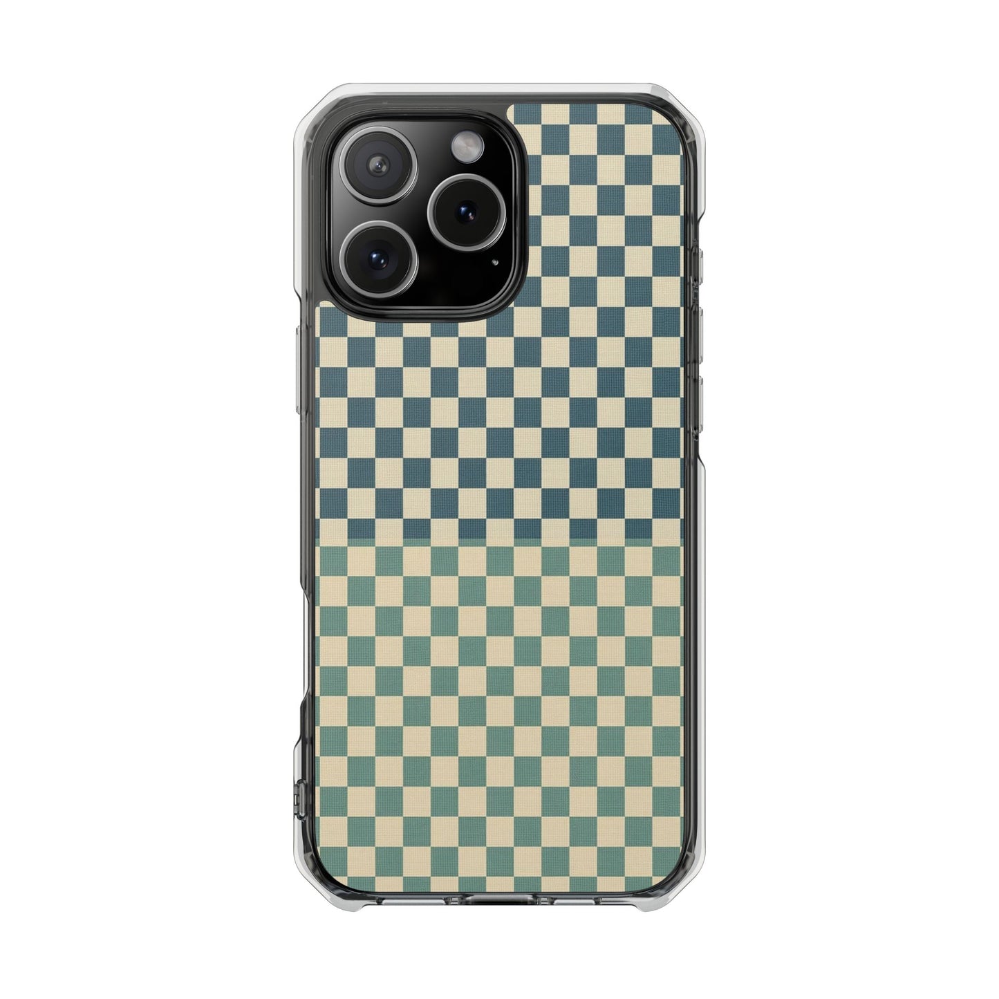Clear Magnetic Phone Case — Vintage Green Checkerboard Protective Cover