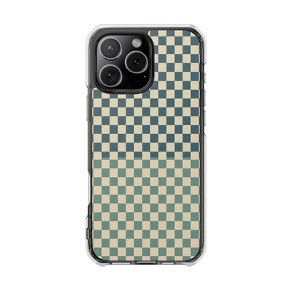 Clear Magnetic Phone Case — Vintage Green Checkerboard Protective Cover