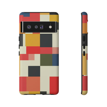 Abstract Color Block Tough Phone Case — Retro Geometric Protective Cover