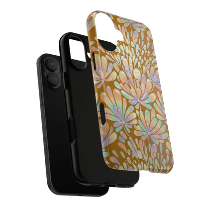 Floral Burst Tough Phone Case – Gold Pastel Botanical Protection