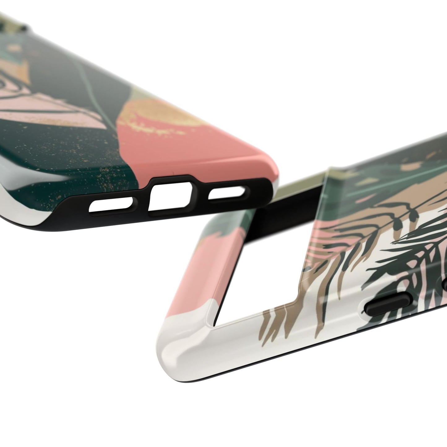 Tropical Leaf Tough Phone Case — Abstract Pink & Green Botanical Protective Cover