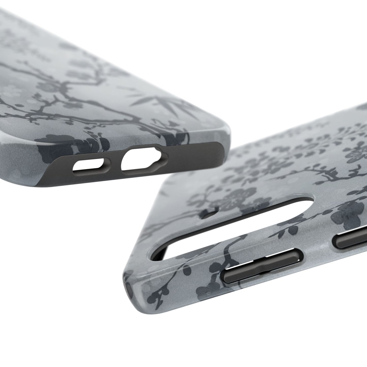 Tough Phone Case — Gray Cherry Blossom Ink Floral Design