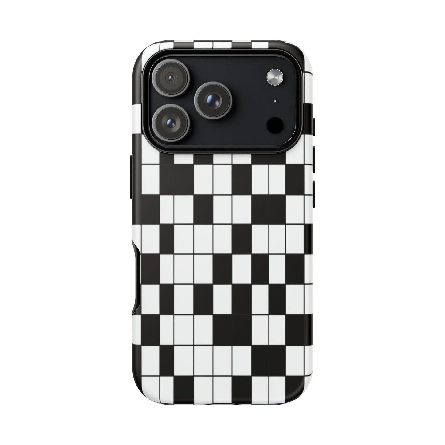 Crossword Grid Phone Case — Black & White Puzzle Pattern Tough Phone Cover