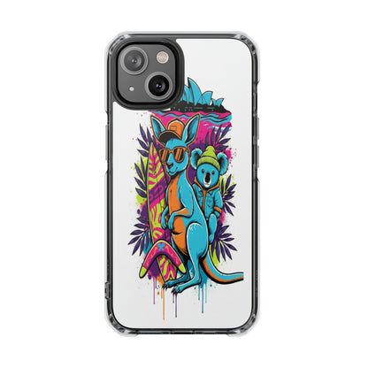 Clear Magnetic Phone Case — Colorful Surfing Kangaroo & Koala Art