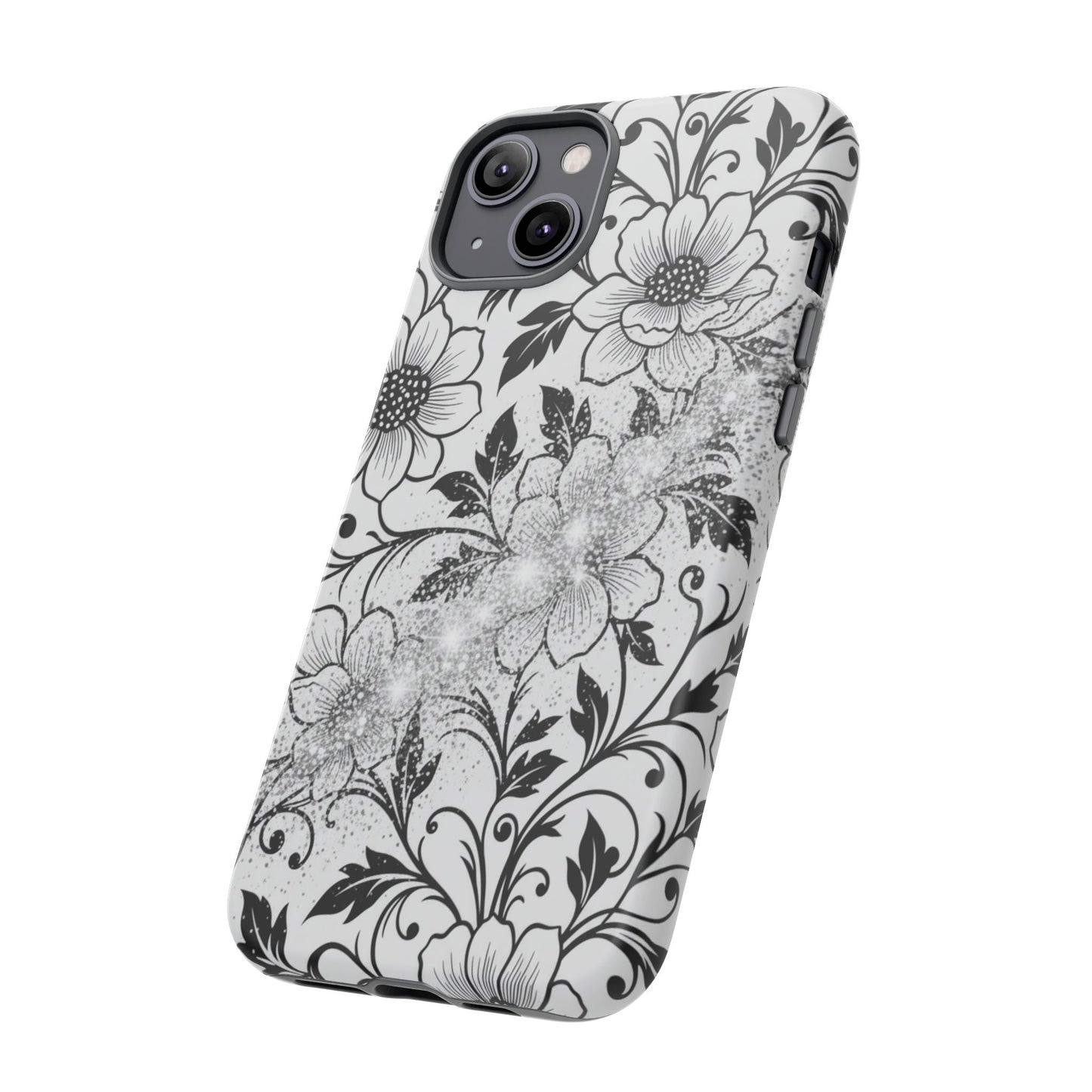 Floral Lace Phone Case — Black & White Vintage Flower Protective Case