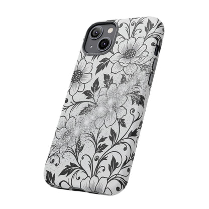 Floral Lace Phone Case — Black & White Vintage Flower Protective Case