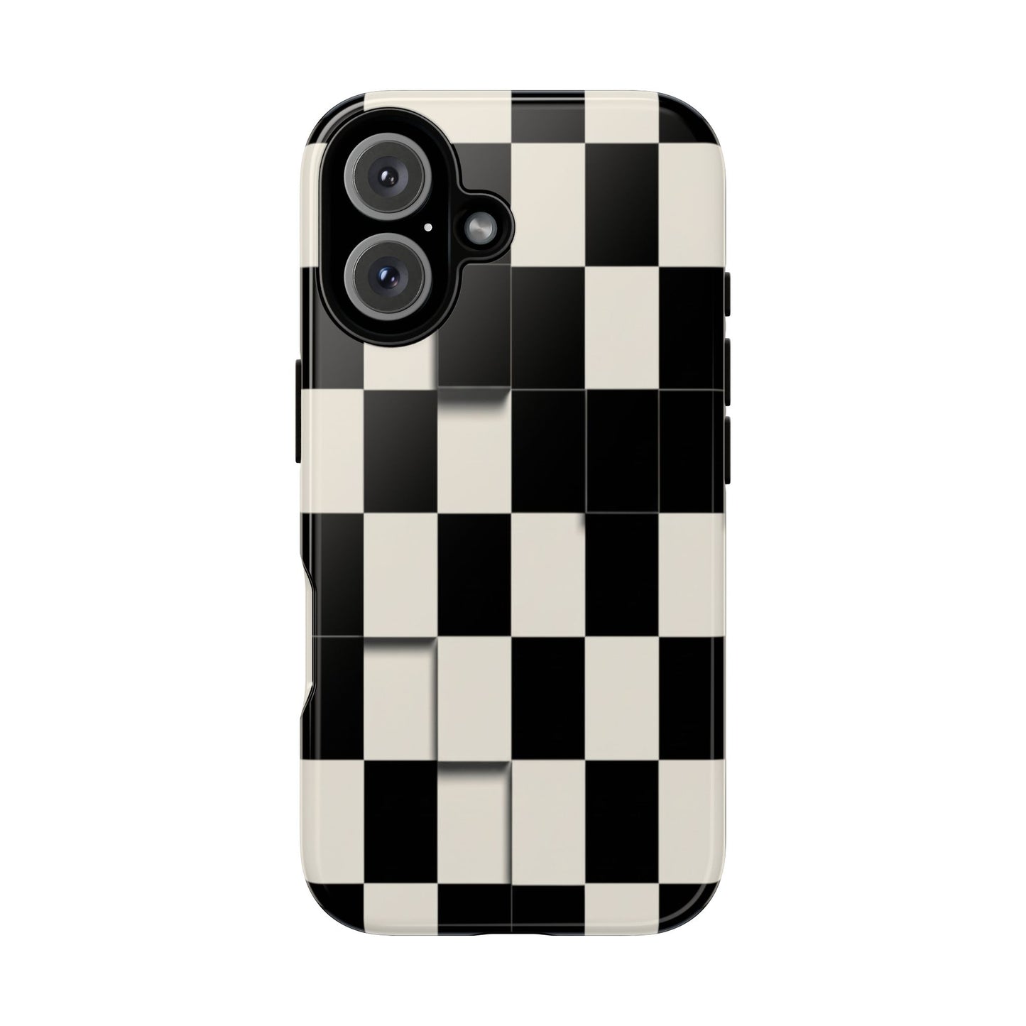 Checkerboard Tough Phone Case — Classic Black & Cream Grid Protective Cover