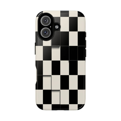 Checkerboard Tough Phone Case — Classic Black & Cream Grid Protective Cover
