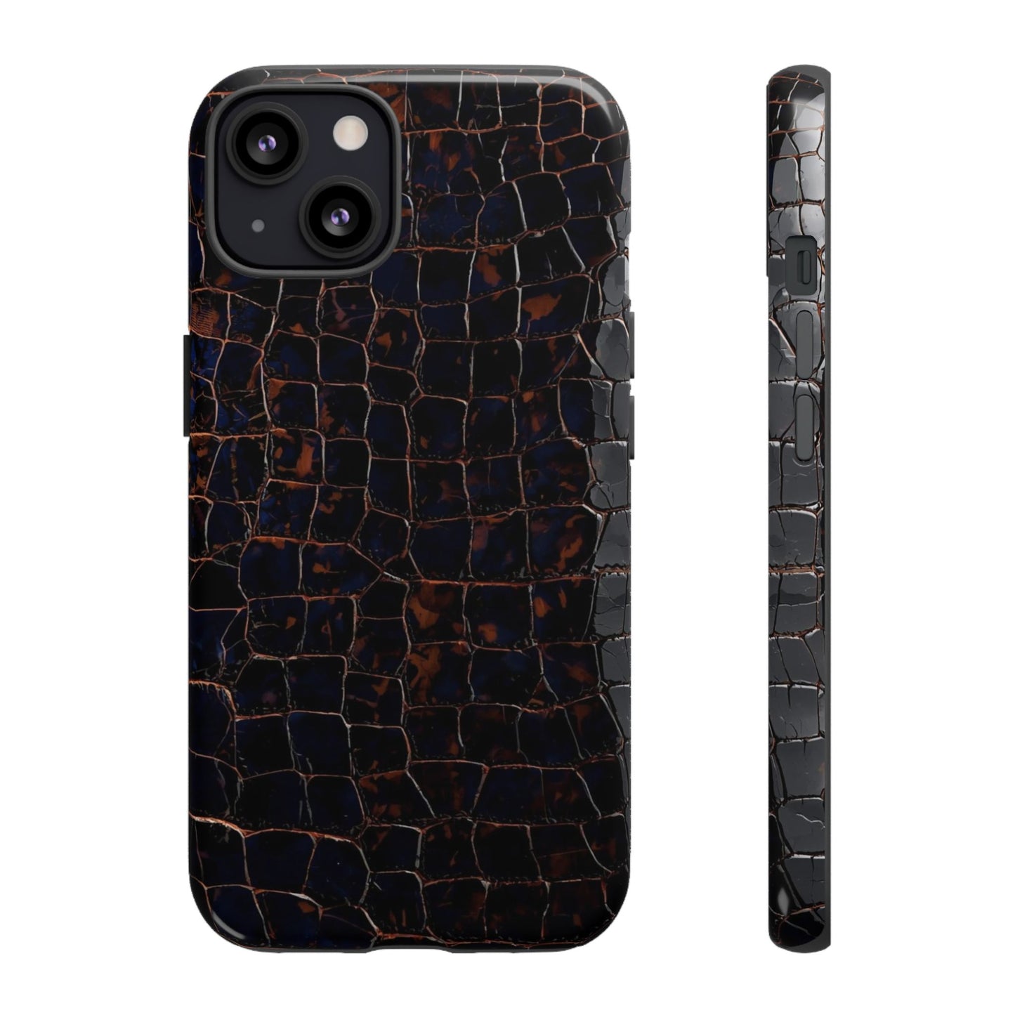 Croc-Embossed Tough Phone Case — Shockproof Black Alligator Texture