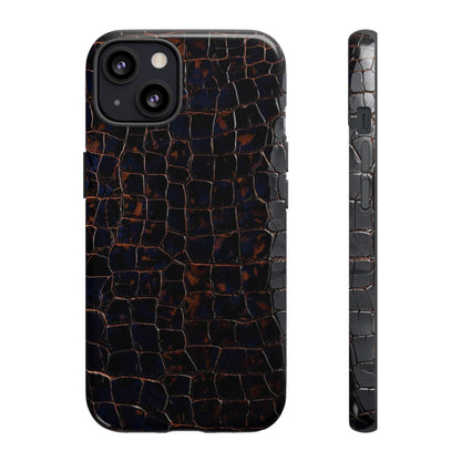 Croc-Embossed Tough Phone Case — Shockproof Black Alligator Texture