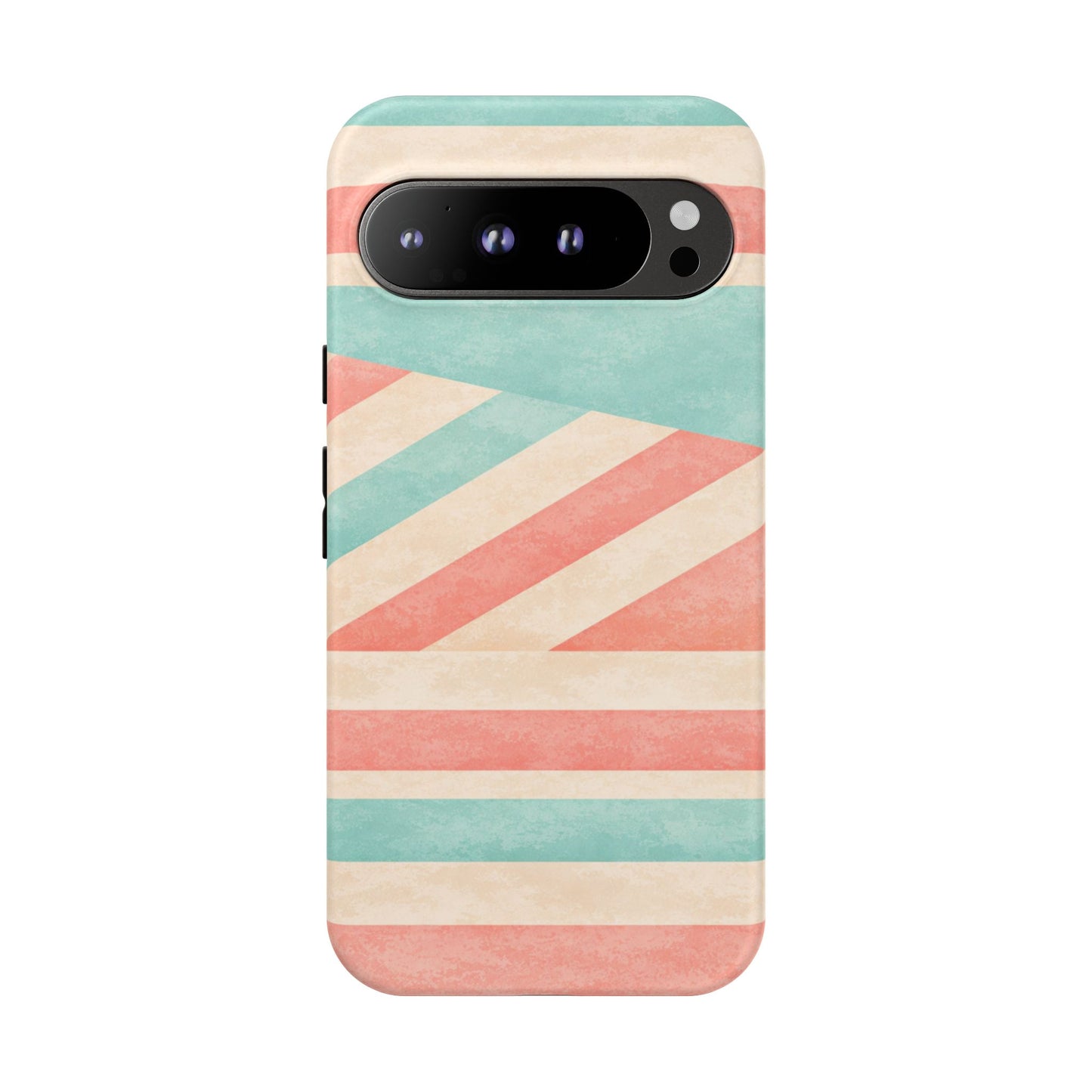 Pastel Stripes Tough Phone Case – Retro Coral & Teal Protective Cover