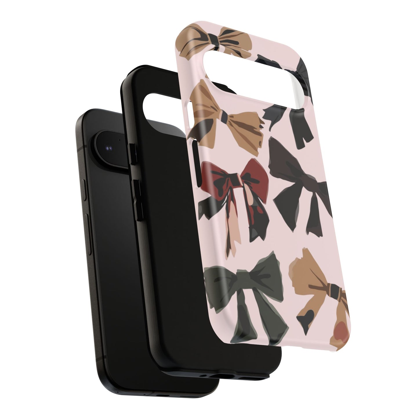 Bow Pattern Phone Case - Pink, Brown & Black Bows Protective Cover