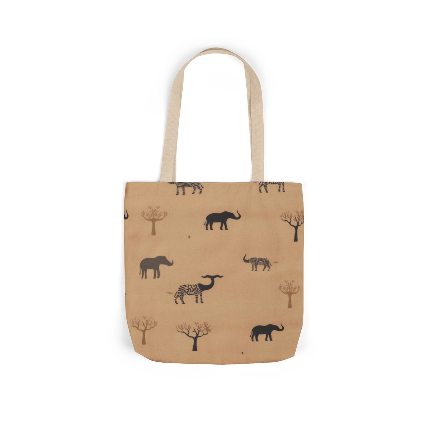 Elephant Safari Canvas Tote — Neutral Animal Print Beach & Market Bag