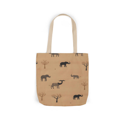 Elephant Safari Canvas Tote — Neutral Animal Print Beach & Market Bag