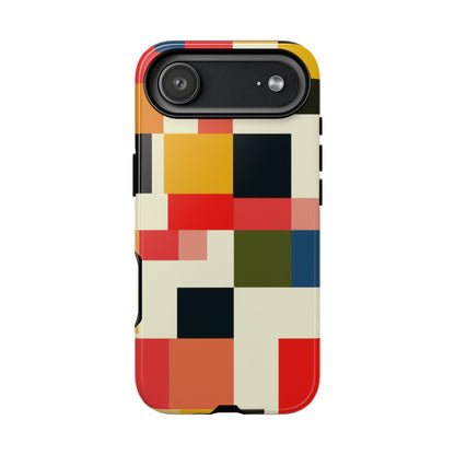 Abstract Color Block Tough Phone Case — Retro Geometric Protective Cover