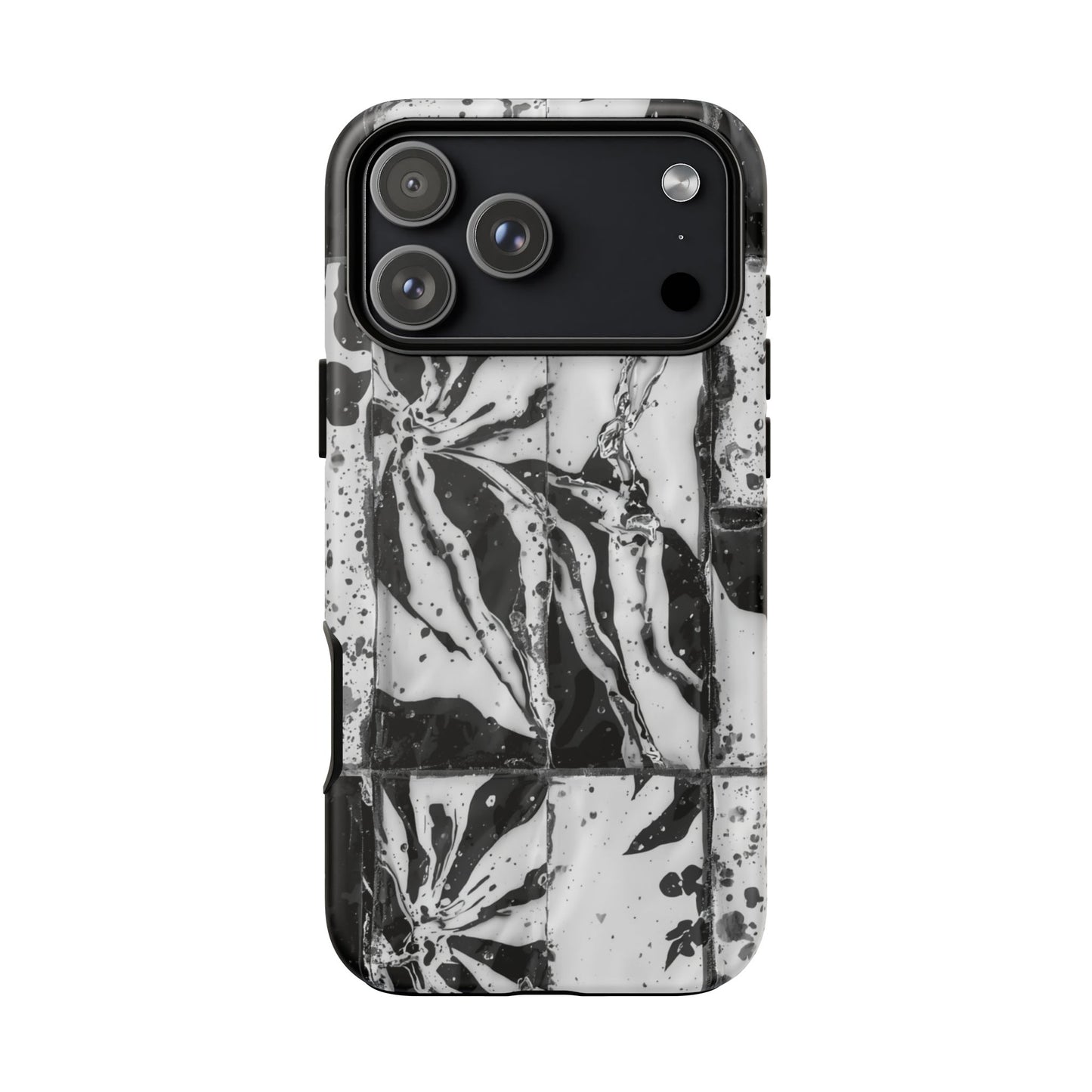 Monochrome Tile Floral Tough Phone Case