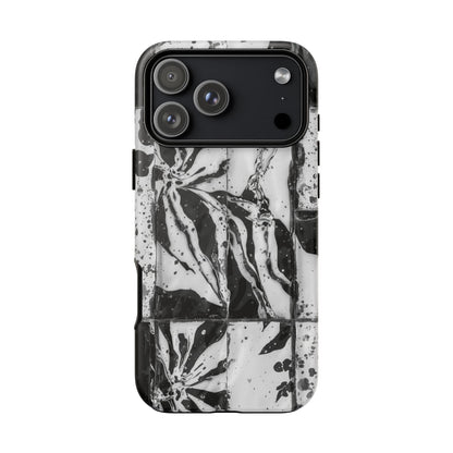 Monochrome Tile Floral Tough Phone Case