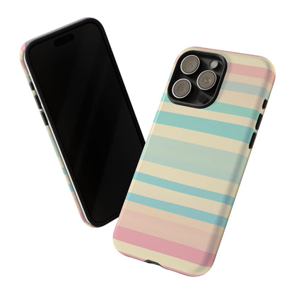 Pastel Striped Tough Phone Case – Protective Retro Rainbow Design