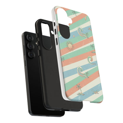 Surf Stripe Tough Phone Case — Retro Beach Waves Pattern
