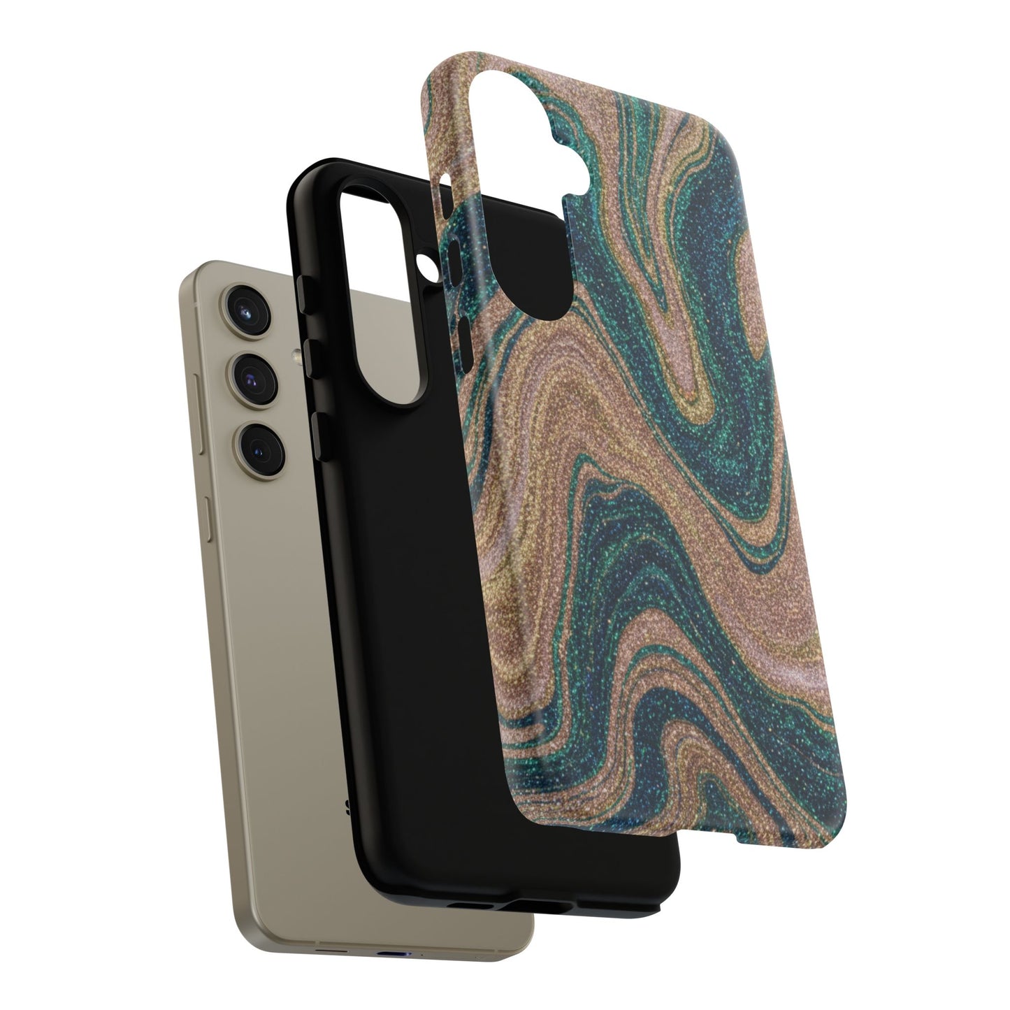 Marbled Teal & Gold Phone Case — Glitter Swirl Tough Case