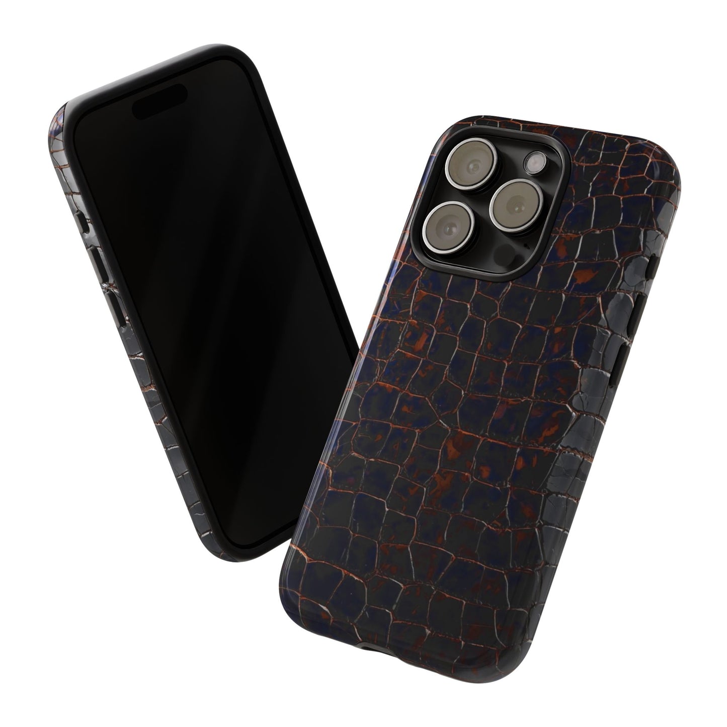Croc-Embossed Tough Phone Case — Shockproof Black Alligator Texture