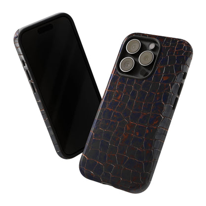 Croc-Embossed Tough Phone Case — Shockproof Black Alligator Texture
