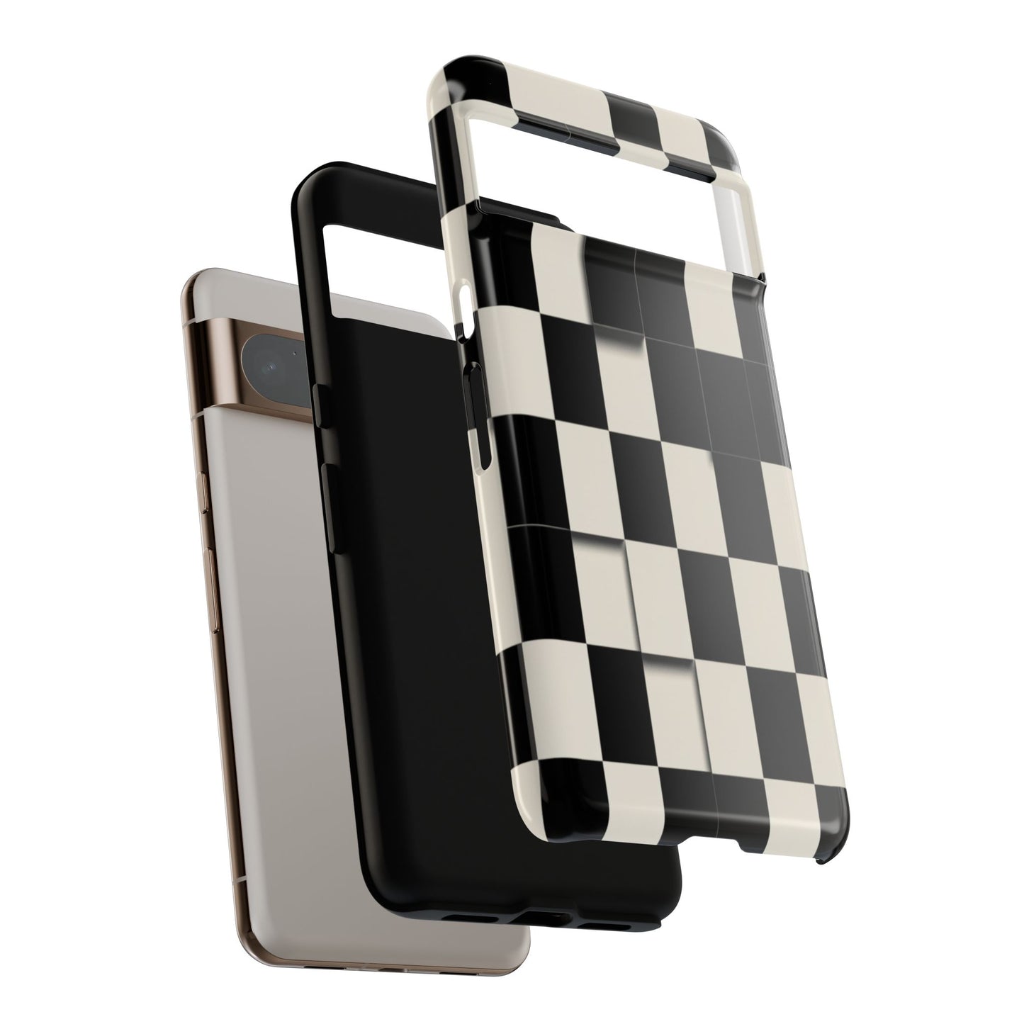 Checkerboard Tough Phone Case — Classic Black & Cream Grid Protective Cover