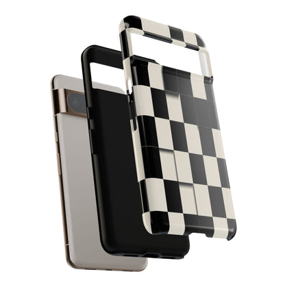 Checkerboard Tough Phone Case — Classic Black & Cream Grid Protective Cover