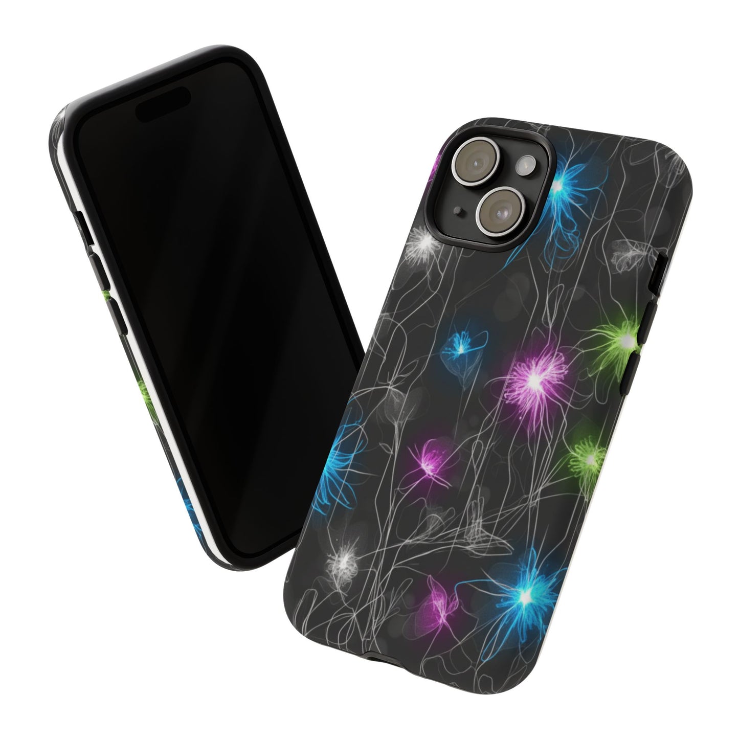 Neon Floral Tough Phone Case — Glow Flower Protective iPhone Cover