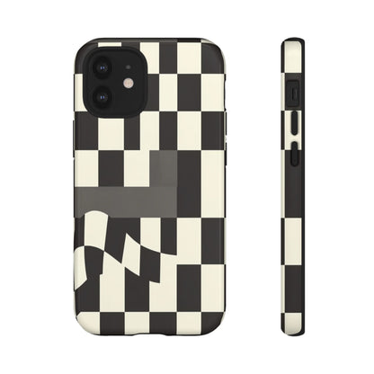 Checkerboard Wave Phone Case — Black & Cream Graphic Tough Case