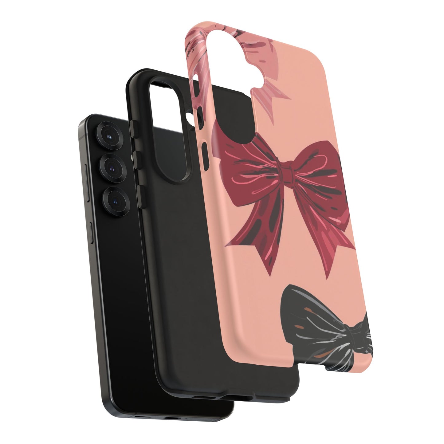 Bow Pattern Tough Phone Case — Pink, Red & Black Decorative Bows