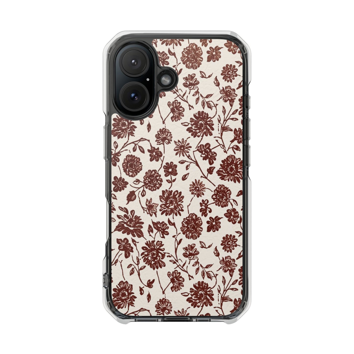 Floral Vintage Clear Phone Case — Brown Botanical Magnetic Impact Case