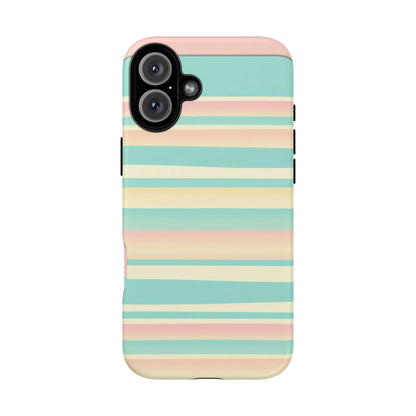 Pastel Striped Tough Phone Case — Mint, Peach & Cream Protective Cover