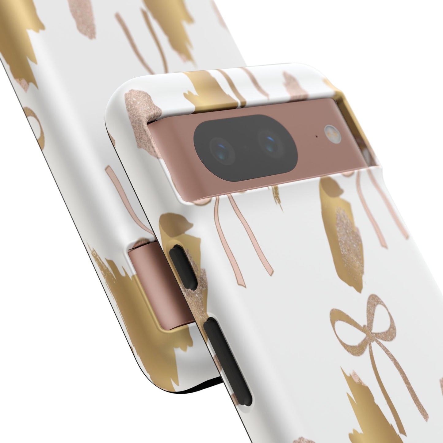 Phone Case — Gold Brushstroke & Blush Bow Pattern