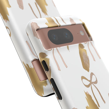 Phone Case — Gold Brushstroke & Blush Bow Pattern