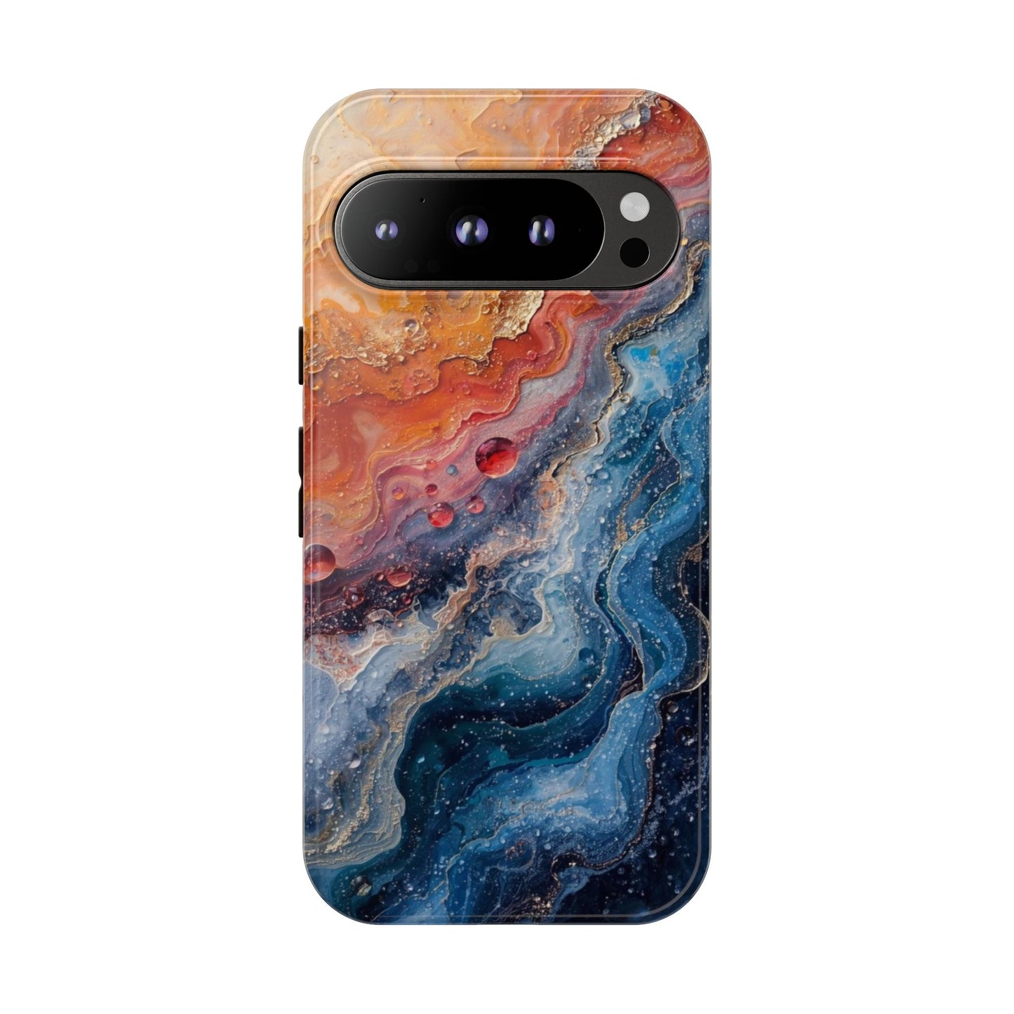 Marbled Galaxy Tough Phone Case — Abstract Blue & Coral Protective Cover