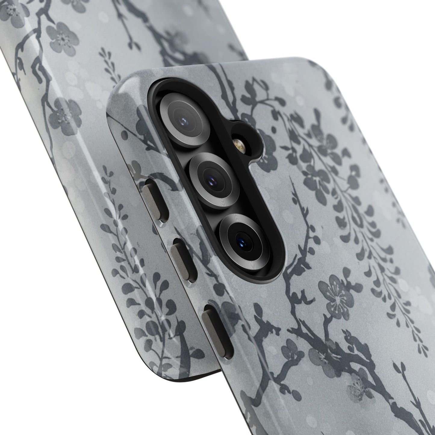 Tough Phone Case — Gray Cherry Blossom Ink Floral Design