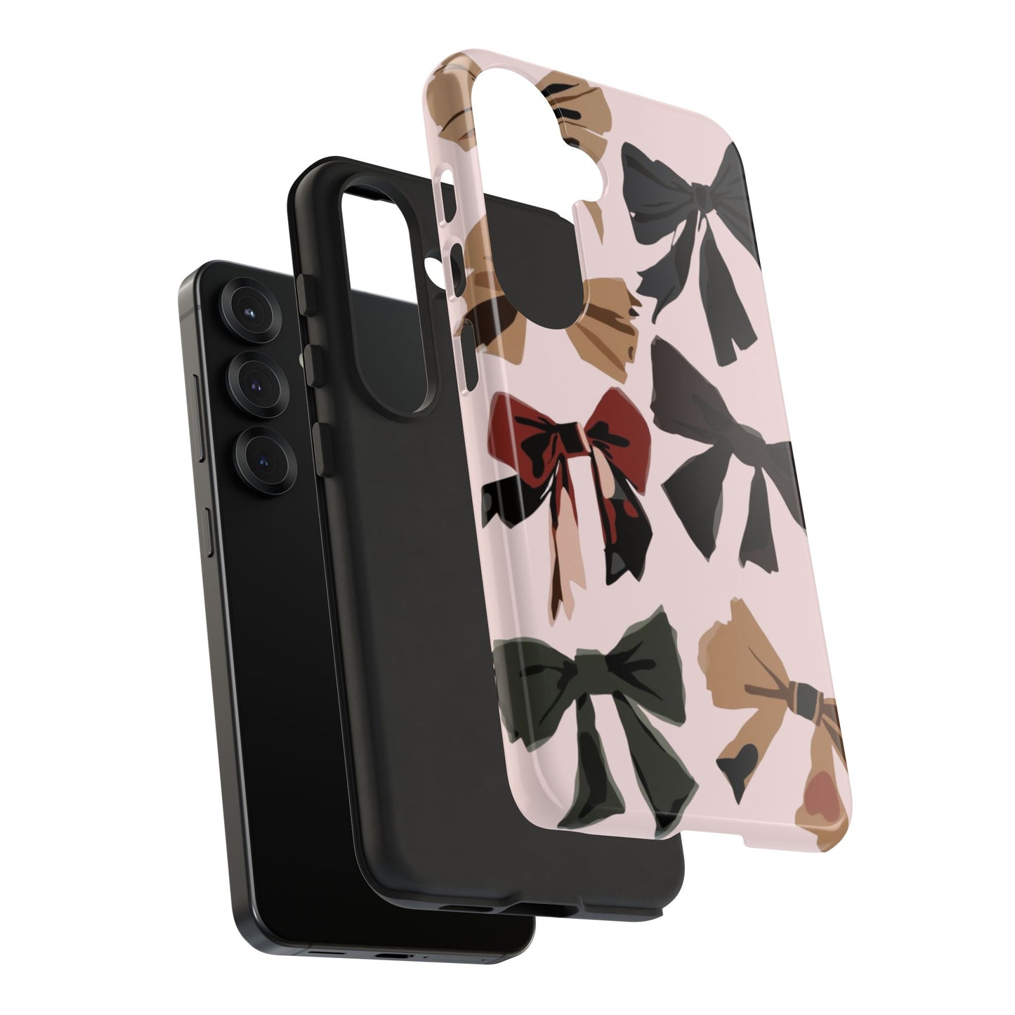 Bow Pattern Phone Case - Pink, Brown & Black Bows Protective Cover