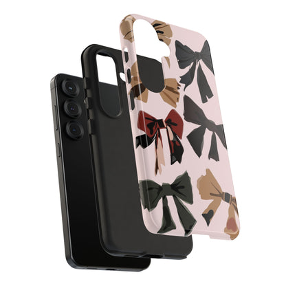 Bow Pattern Phone Case - Pink, Brown & Black Bows Protective Cover