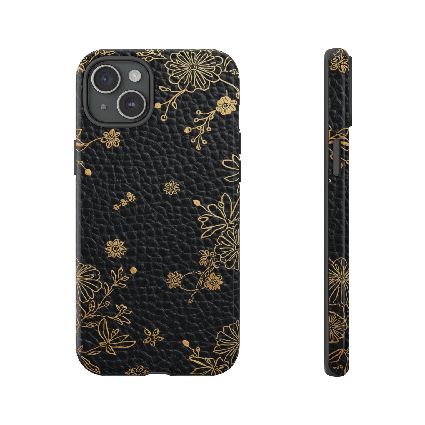 Floral Gold Foil Leather Texture Tough Phone Case