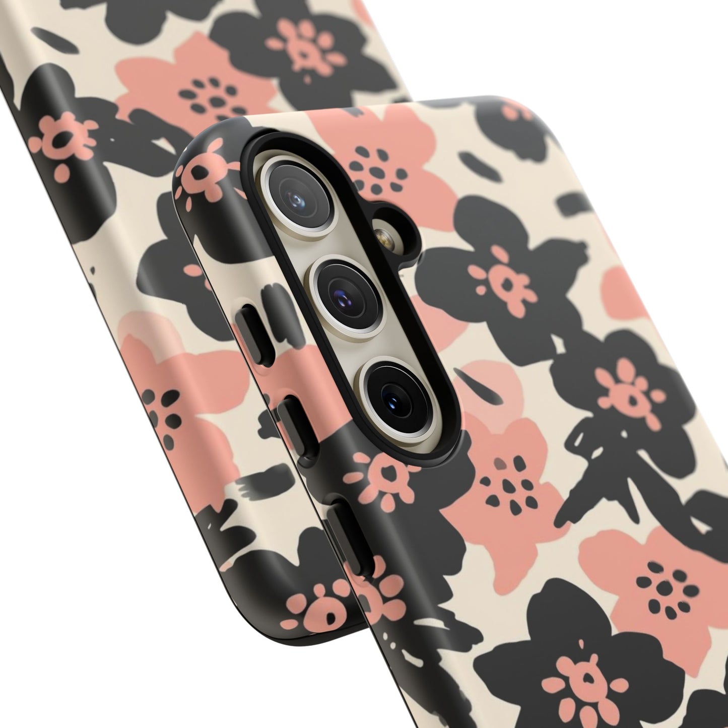 Floral Phone Case — Pink & Black Retro Blossom Protective Cover